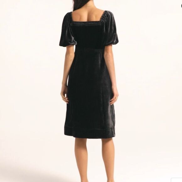 J. Crew Velvet Puff Sleeve Button Front Square Neck Dress Women's Size 8 Black - Picture 2 of 12
